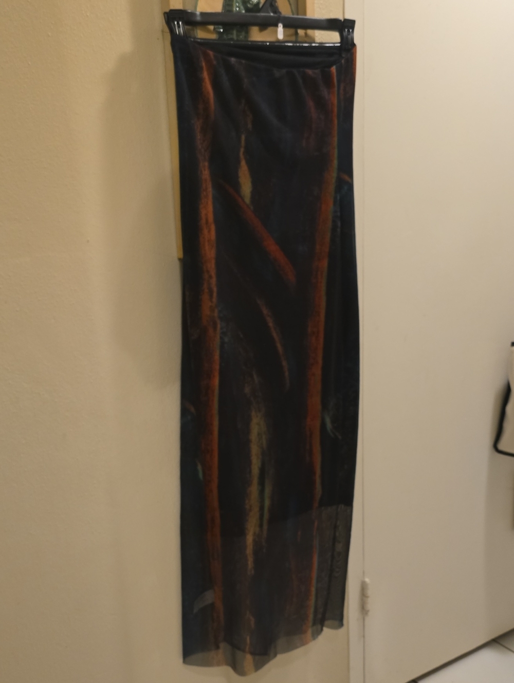 Commense Sheer Maxi Skirt in Black and Rust Accents